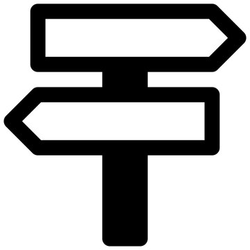 Direction. Outlined stroke vector icon with black-filled details.