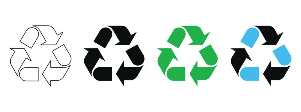 Recycling symbol collection, Recycle icons in Clean Flat vector Style for Eco-Friendly, Waste Sorting and Environmental Protection design.
