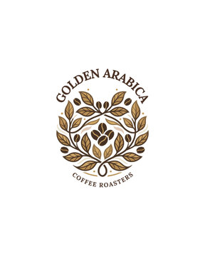 Regal Wreath Emblem Style - Golden Arabica Coffee Roasters Logo