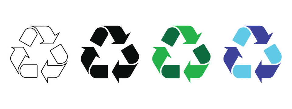 Recycling symbol collection, Recycle icons in Clean Flat vector Style for Eco-Friendly, Waste Sorting and Environmental Protection design.