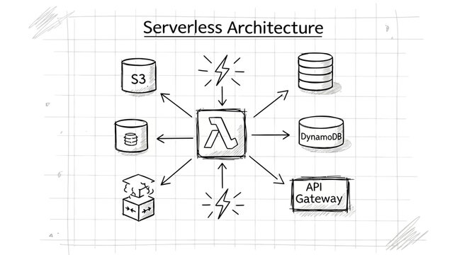 Serverless Architecture Diagram: Lambda, API Gateway, S3, DynamoDB