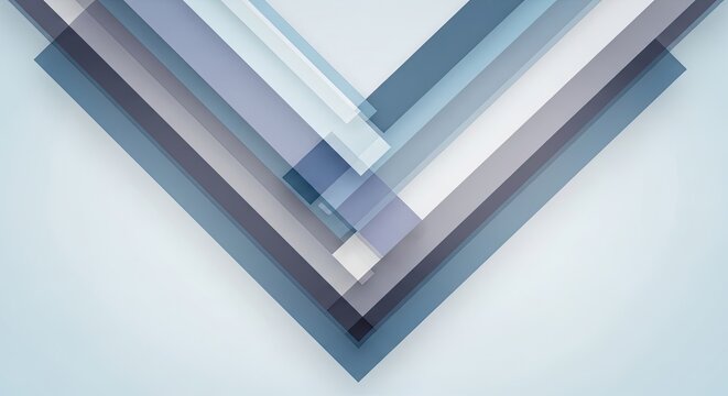 Modern translucent blue and gray geometric rectangles overlap to form a chevron Surreal Silliness Concept Design