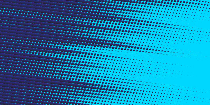 Halftone gradient pattern vertical vector illustration. Blue dotted halftone texture. Pop Art light blue dots halftone, dark blue Background. Background of Art.