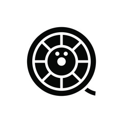 Obraz premium Black of a vintage reel or projector wheel with a central circular opening and spokes arranged in a radial pattern, isolated on a white background, for cinema and, media themes