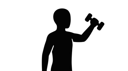 Person silhouette lifts a handheld dumbbell to demonstrate strength training and physical fitness routines for muscle building. © Berkah