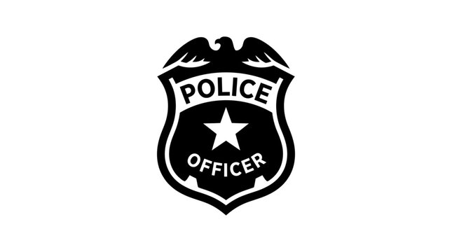 Police badge emblem featuring a central star and bold lettering symbolizes law enforcement authority, public safety, and official government protection services in a sharp monochrome design.