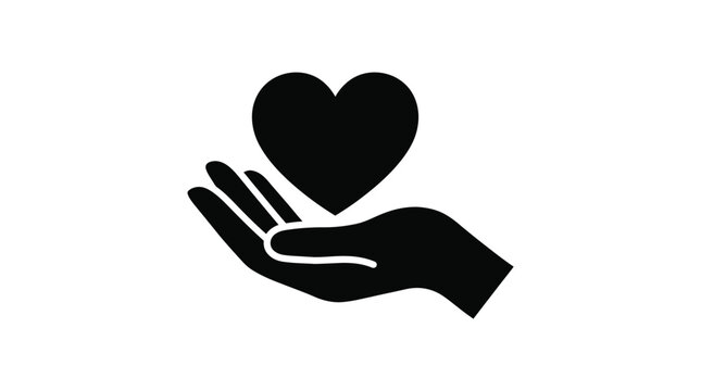 Heart icon held within an open palm symbolizes care, love, and charity work while emphasizing the importance of human empathy in social support services.