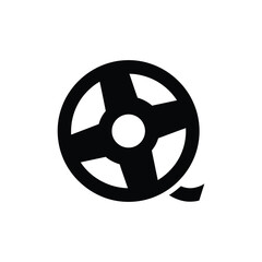Obraz premium Black of a reel or tape spool, isolated on a white background, representing cinema, vintage filmmaking, analog media, or recording concepts in a flat style