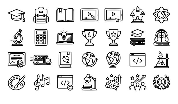 Academic Learning Line Icons Collection with School Education and Student Success Vector Symbols