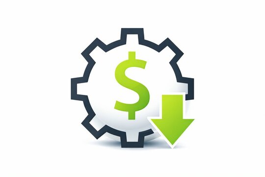 Modern gear icon with dollar sign and downward arrow illustration