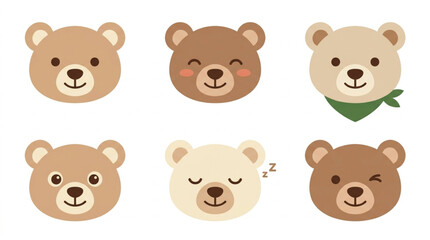 Fototapeta premium Cute Cartoon Bear Faces Collection Various Expressions.