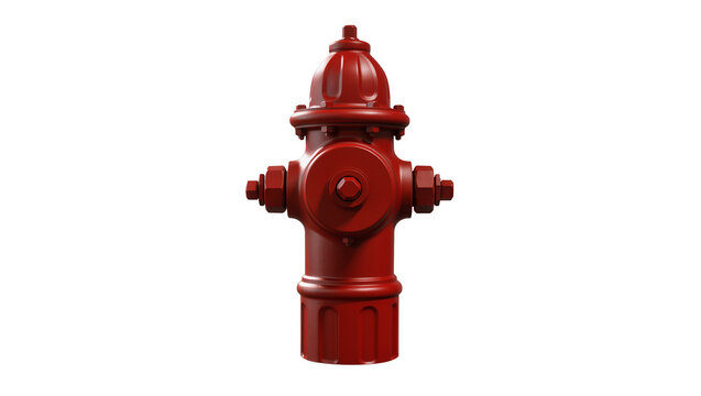 Classic red fire hydrant with bolted caps, isolated on transparent background