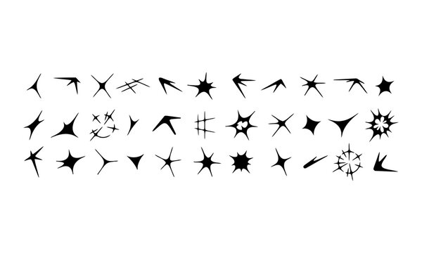 Collection of black silhouette starbursts sparkles and abstract burst shapes for design