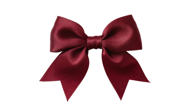 Deep red satin bow with pointed ends, isolated on transparent background