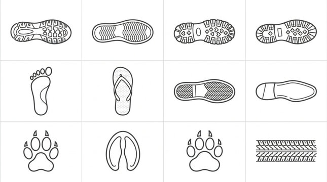 Collection of Footprints and Shoe Soles Illustrations.