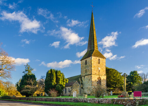 St Peter's Church and graveyard in Hever, Kent, England on a sunny day