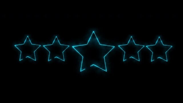 4K Video  Neon Star Five Rating Animation Outline Glow Progress Bar Loop Seamless on Black Background