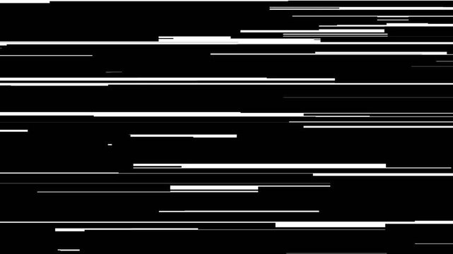 Digital Glitch Signal Noise Horizontal White Lines Flickering Data Distortion on Black Background