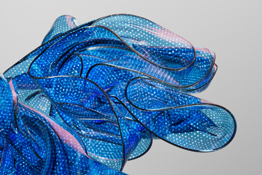 3D dotted glass ribbon with blue folds and translucent layers