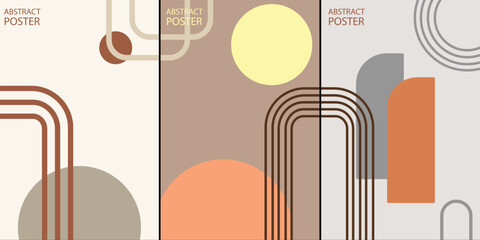 Abstract Boho Arch Background Poster Design with Minimal Line Art Shapes, Modern Geometric Aesthetic Wallpaper © Nishan