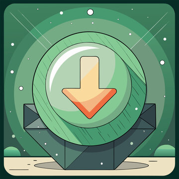 Downward arrow within a glowing green circle, symbolizing download, decrease, or negative trend in a minimalist style.