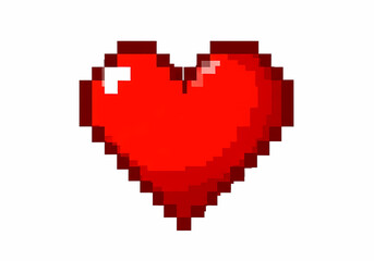 Naklejka premium A vibrant red pixel art heart icon isolated on white.