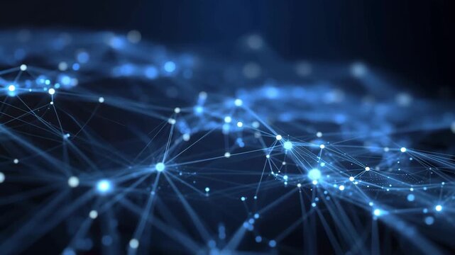 Glowing blue network connections with nodes and lines on dark background