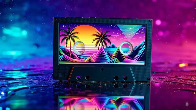 VHS Cassette: 80s Retro Wave Glitch Intro
