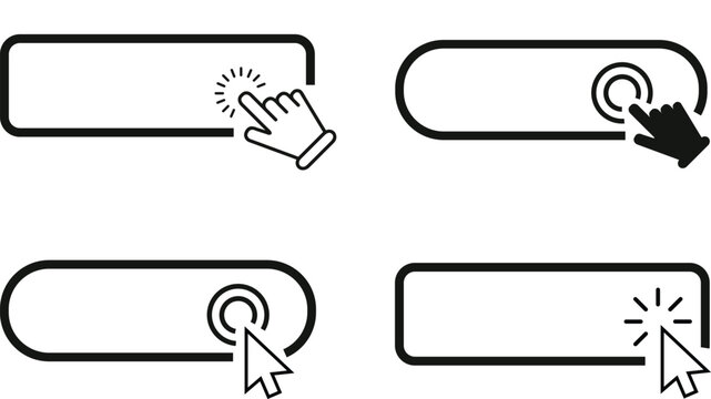 Hand click icon set, cursor set, outline and flat style, hand cursor click icons, Google search bar. Search window withe background. vector illustration