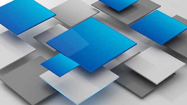 Abstract composition of floating blue and gray square panels