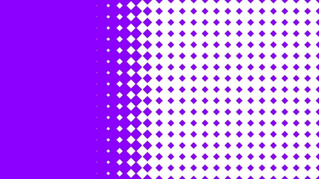 Purple diamond grid halftone transition scaling geometric pattern wipe on white background for video overlay motion graphics