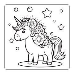 Naklejka premium Magical Spring Unicorn Coloring Pages 