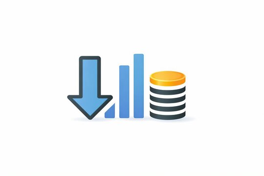 Down arrow icon with bar chart and database symbol