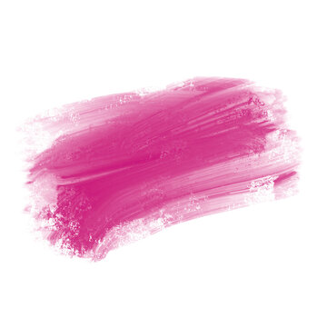 Pink acrylic paint brush stroke isolated on white background, abstract cosmetic smudge texture