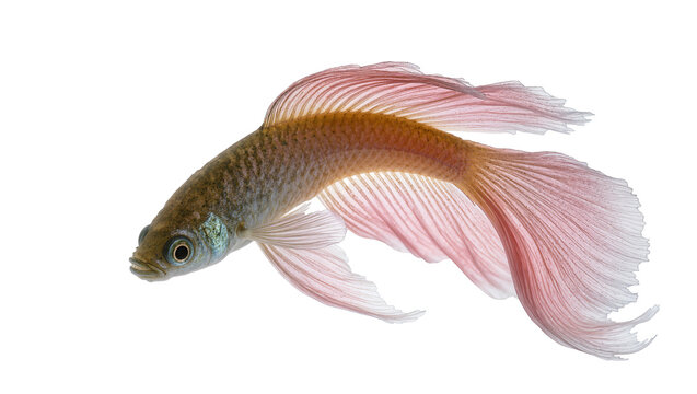 Small betta fish with flowing pink fins, isolated on transparent background