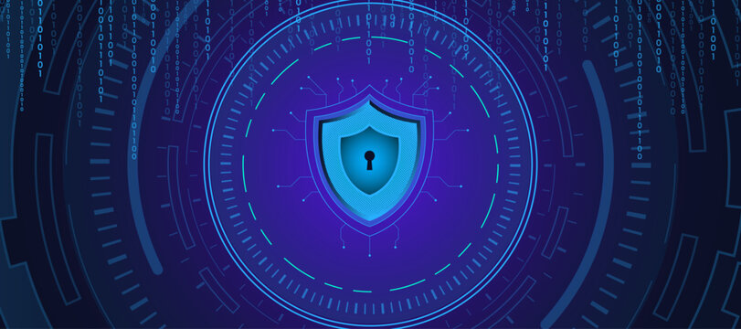 Futuristic global network security concept with digital padlock, shield, encryption system, and abstract globe background, representing online protection, privacy, data safety, cyber defense.