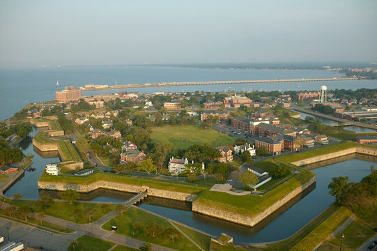 USA, Virginia, Aerial photograph of Fort Monroe in Hampton