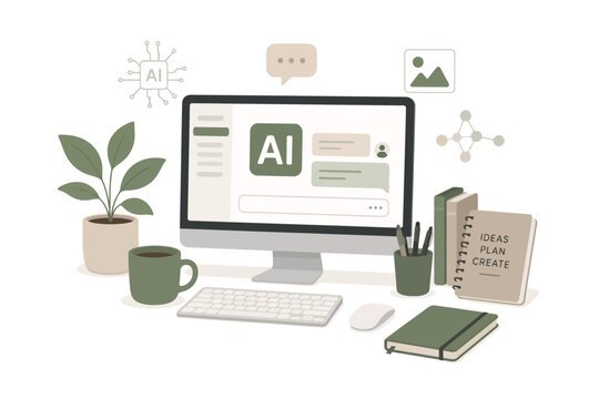 Vsai artificial intelligence chatbot on computer monitor workspace