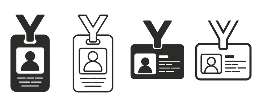 ID Card Vector Icon Set with Name Badge, Lanyard, Access Card and Clip Elements, Security Identification Symbols for Corporate Identity and Business Event Design