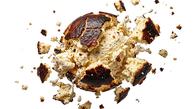 Exploding burnt cheesecake with vanilla ice cream ? dynamic dessert explosion