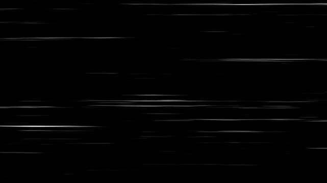 Right to Left speed lines moving with alpha channel. black anime background, manga speed line motion 4K video animation. Anime Horizontal Speed Lines Seamless recurring speed line background.