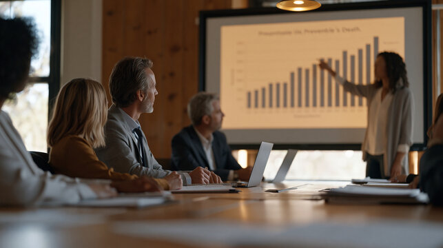 Maternal mortality review committee meets around a long conference table in a state health department office, clinical records spread across the surface, a physician and a midwife pointing jointly t