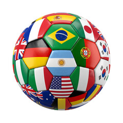 Obraz premium Soccer football ball with world country flags illustrating international sports events and global competition, football