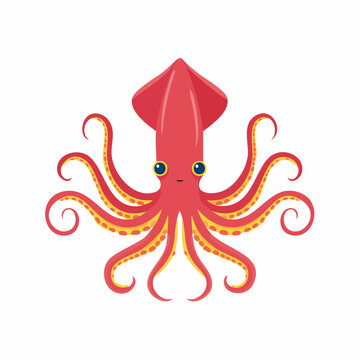 Cute Red Squid Illustration