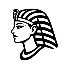Logotipo con dibujo sencillo de la cabeza de una reina del antiguo Egipto con tocado ornamentado, vista de perfil  © teracreonte