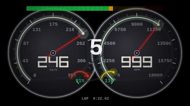 Le Mans prototype twin speedometer dashboard silver animated alpha overlay