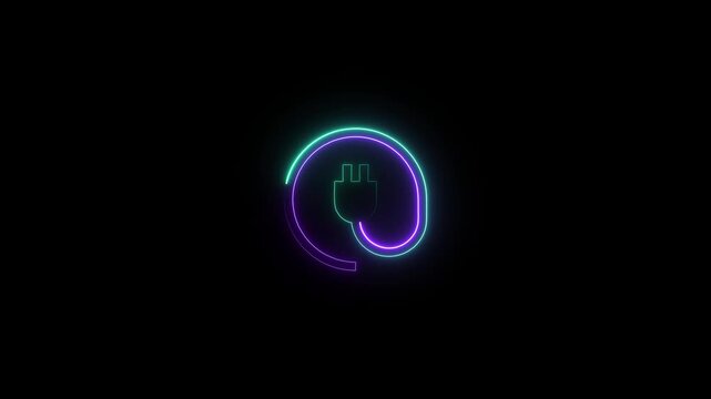 Neon glowing electric plug icon with purple and green gradient light effect on black background