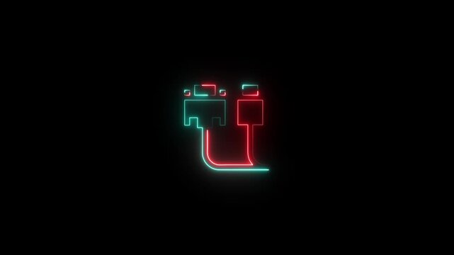 Neon glowing cable icon, digital connection symbol, data transfer concept, computer hardware sign, futuristic technology illustration