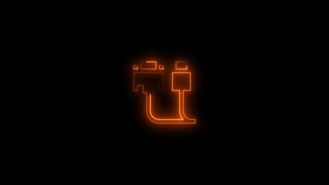 Neon glowing orange computer cable icon on black background