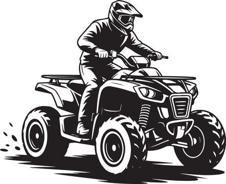 Quad bike rider wearing protective gear speeding through dirt trail in dynamic profile view illustration.
